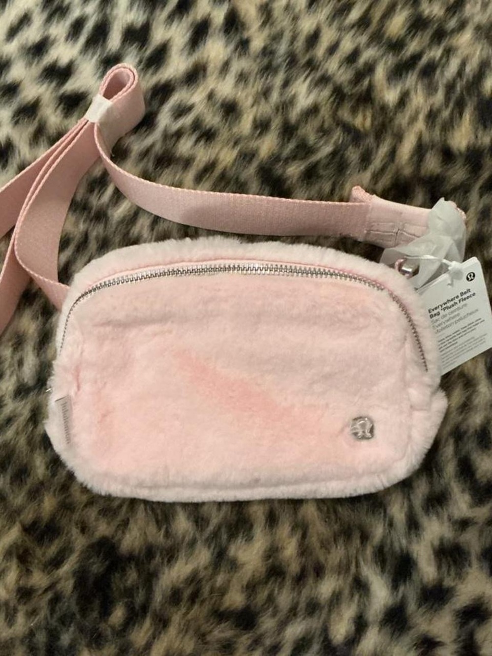 Pink lululemon fuzzy beltbag